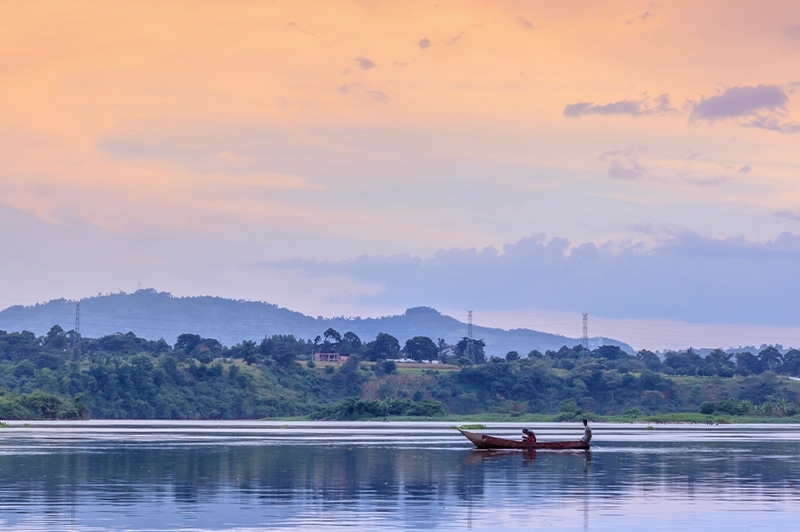 Afrique, Ouaganda, couché de soleil sur le lac Victoria, Nile 