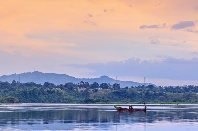 Afrique, Ouaganda, couché de soleil sur le lac Victoria, Nile 